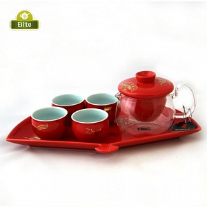 Чайный сервиз с подставкой Хун Цзинь Хуа Де, фарфор
